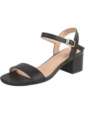 Women's Black Open-Toe Ankle Strap Block Chunky Heel Glitter Sandals Party Shoes